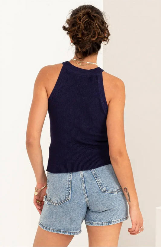 Navy High Neck Tank