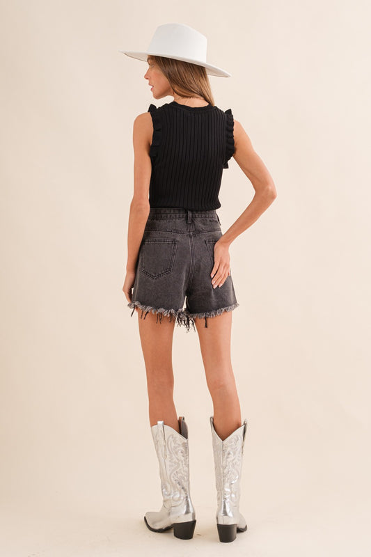 Josie Black Rhinestone Denim Shorts