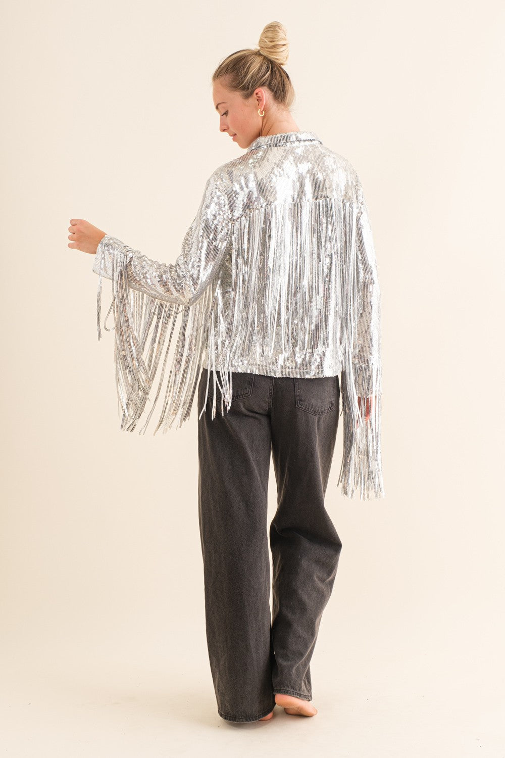 Bianca Silver Sequin Fringe Jacket
