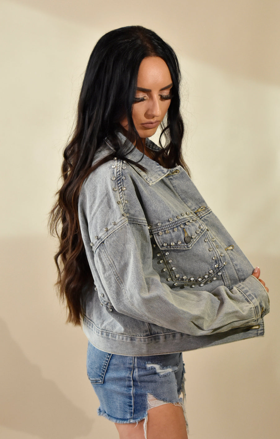 Audrie Rhinestone Denim Jacket