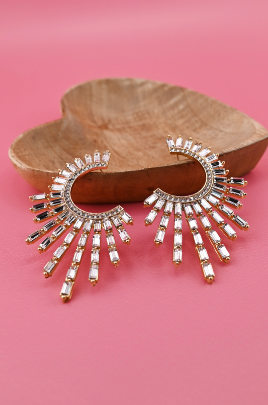 Large Sunburst Rhinestone Earrings