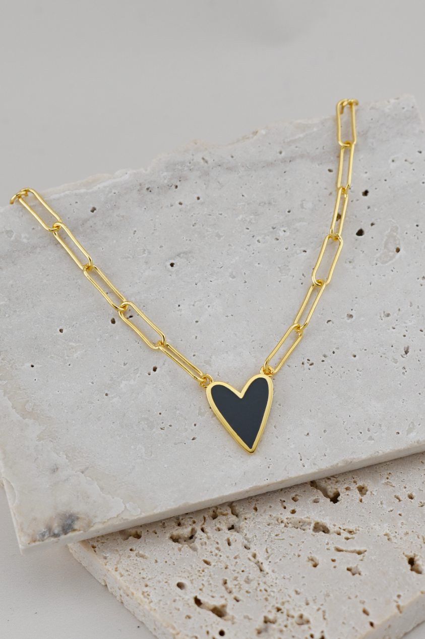Gold Dipped Heart Enamel Pendant Necklace