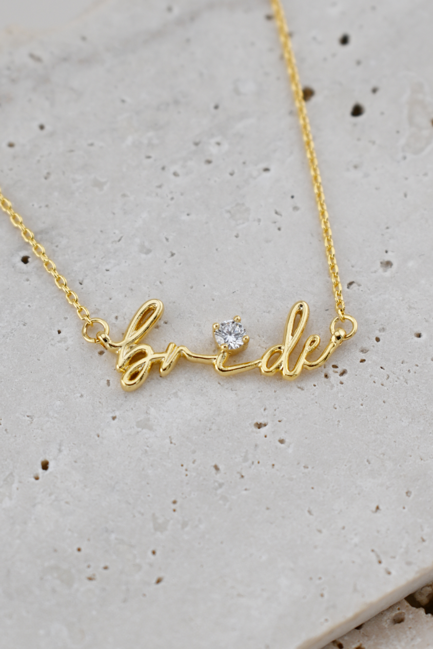 Gold Dipped Bride Script Necklace