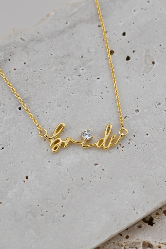 Gold Dipped Bride Script Necklace
