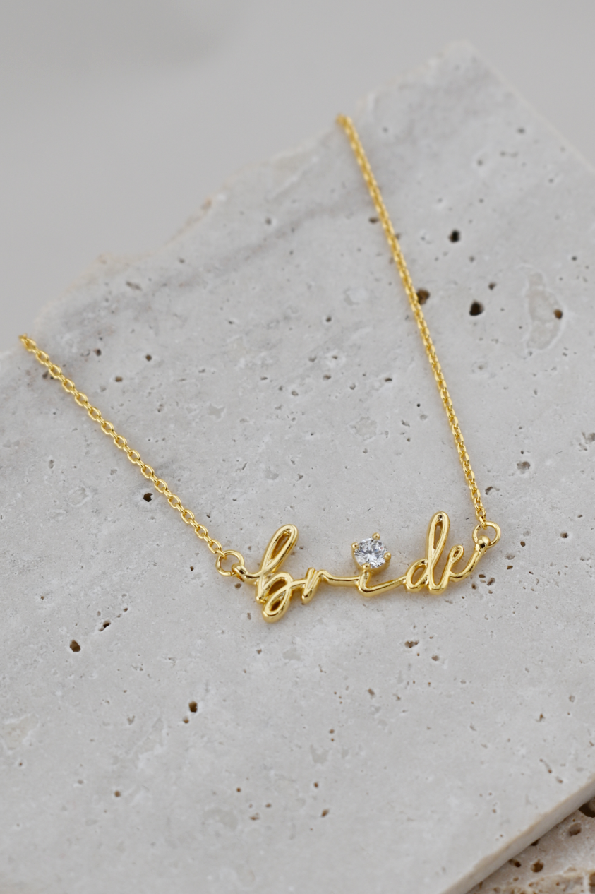 Gold Dipped Bride Script Necklace
