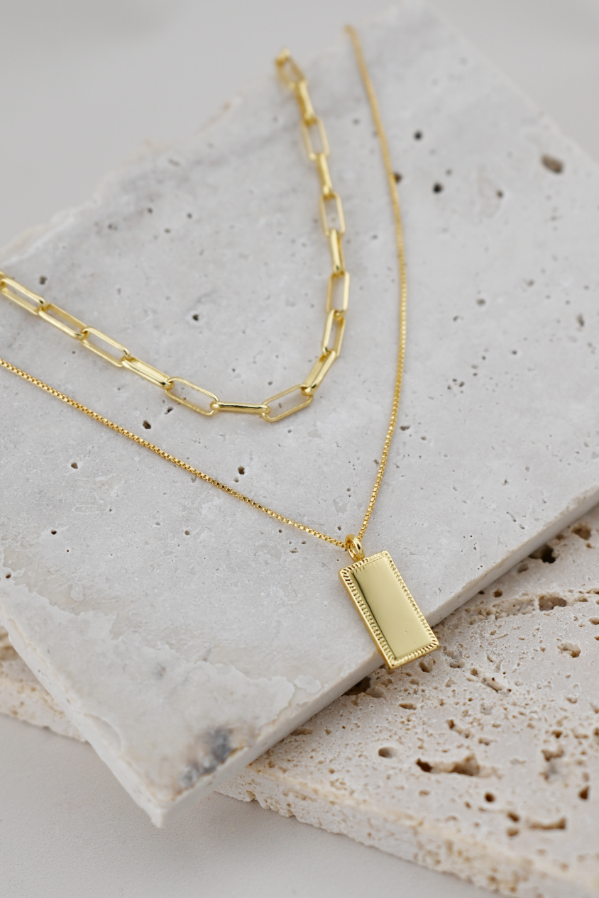 Rectangle Pendant Layered Necklace