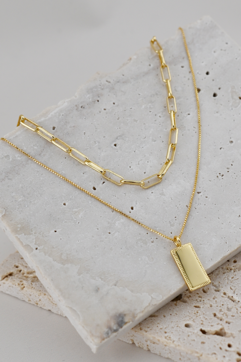 Rectangle Pendant Layered Necklace