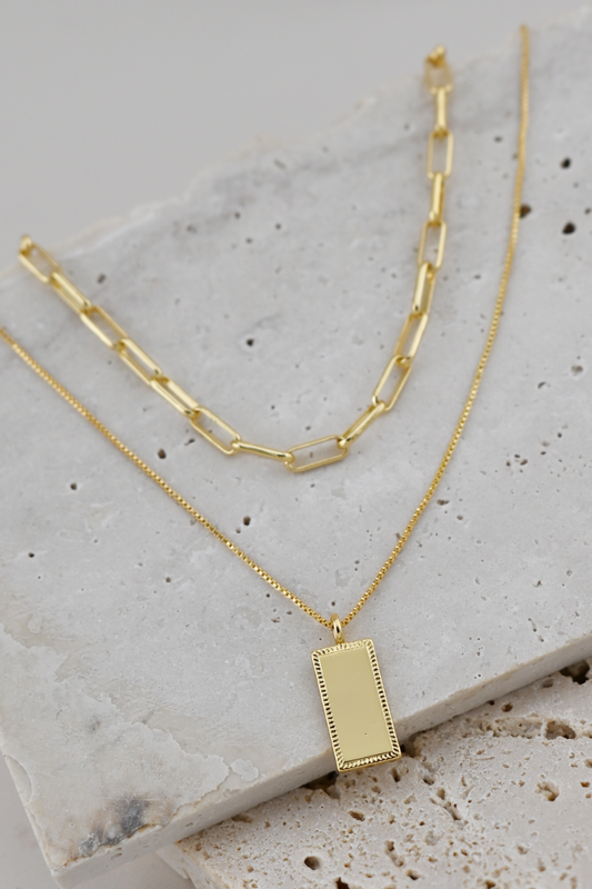 Rectangle Pendant Layered Necklace