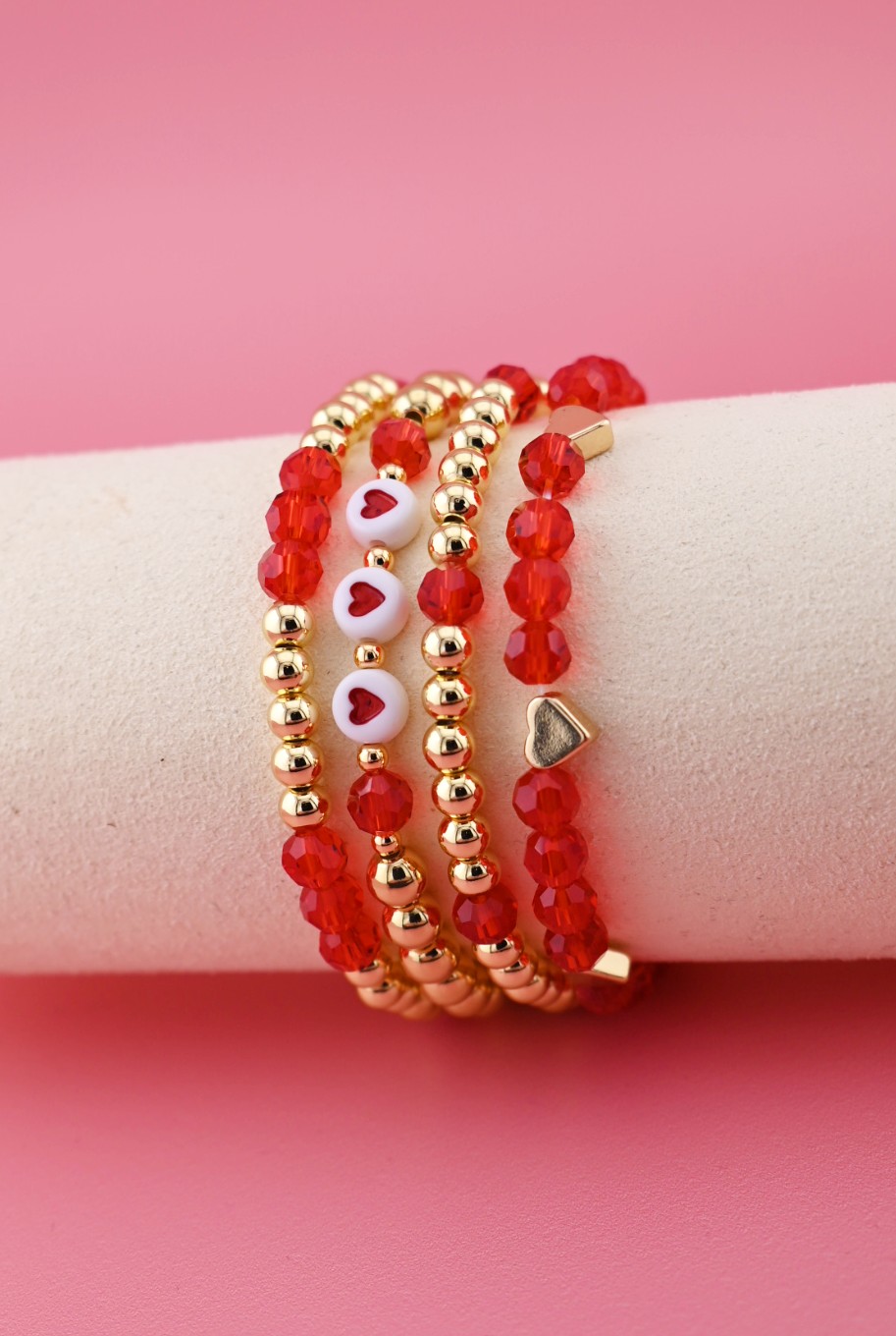 Limited Edition 18K Gold & Red Heart Bracelet Set
