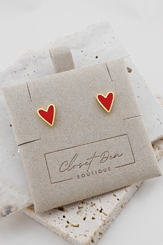 Enamel Heart 18K Gold Dip Stud Earrings