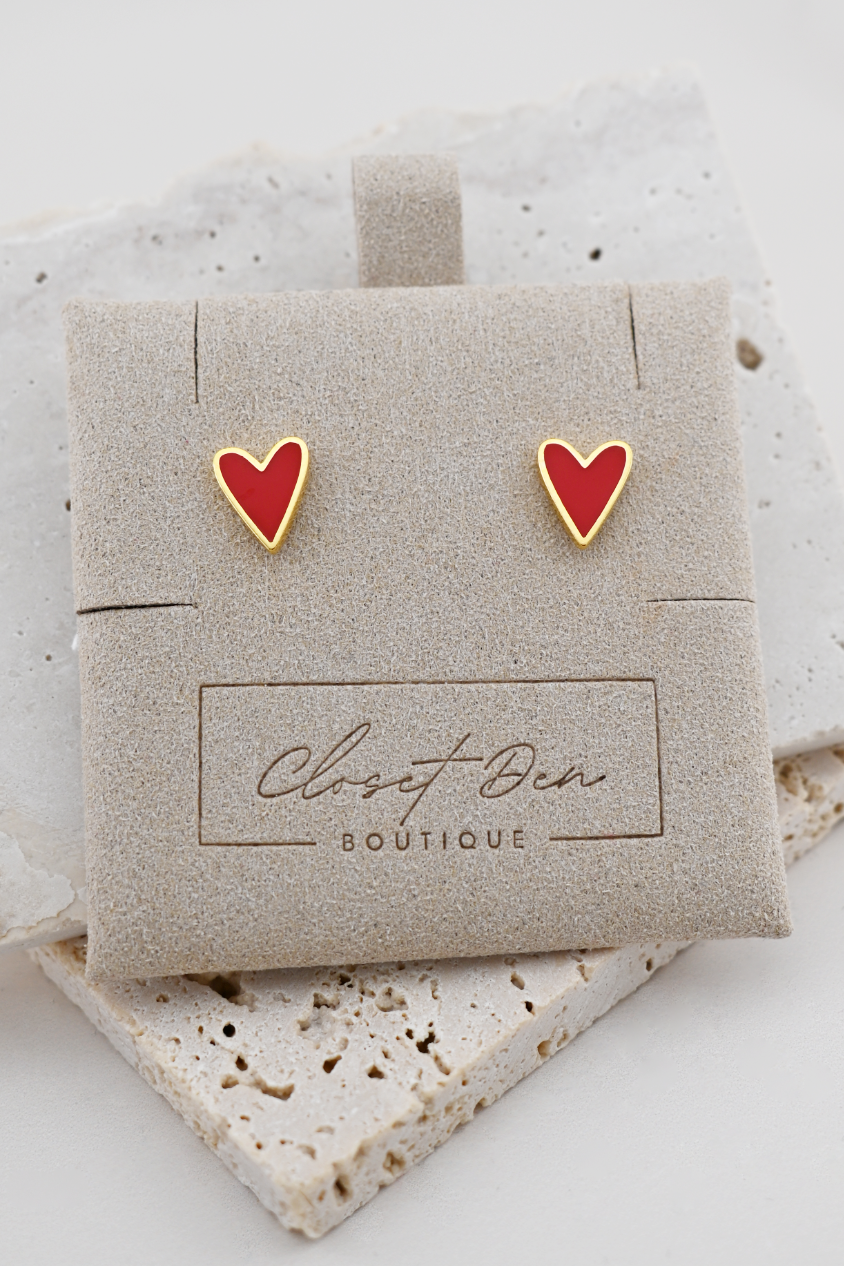 Enamel Heart 18K Gold Dip Stud Earrings