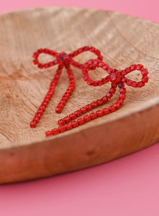 Red Rhinestone Bow Earrings