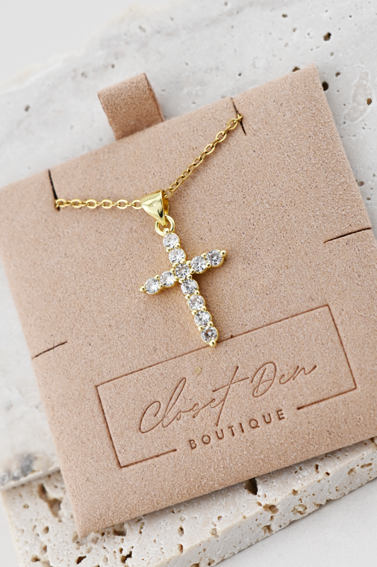 Gold Crystal Cross Necklace