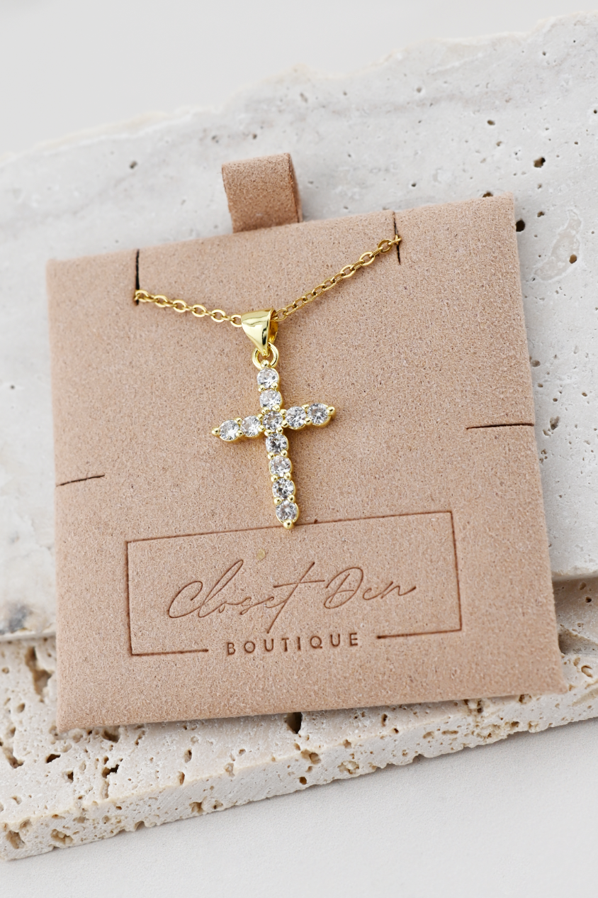 Gold Crystal Cross Necklace