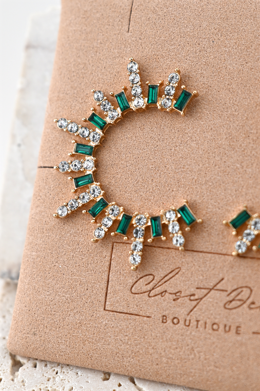 Emerald Glow Crystal Semi-Hoop Earrings