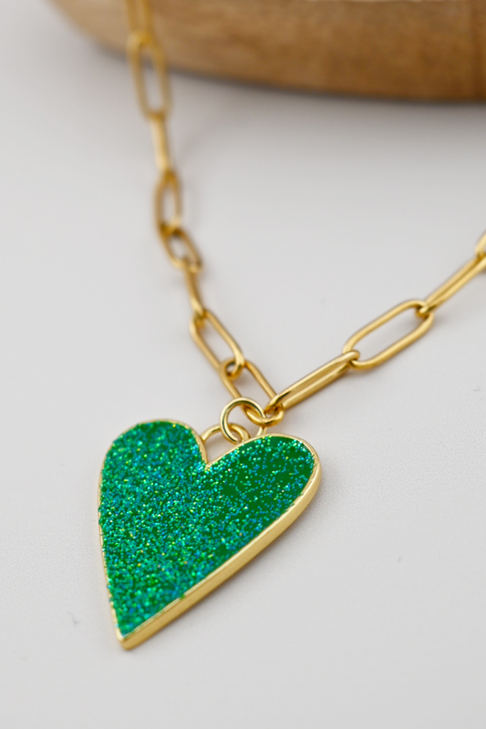 Lucky Green Heart Paperclip Necklace