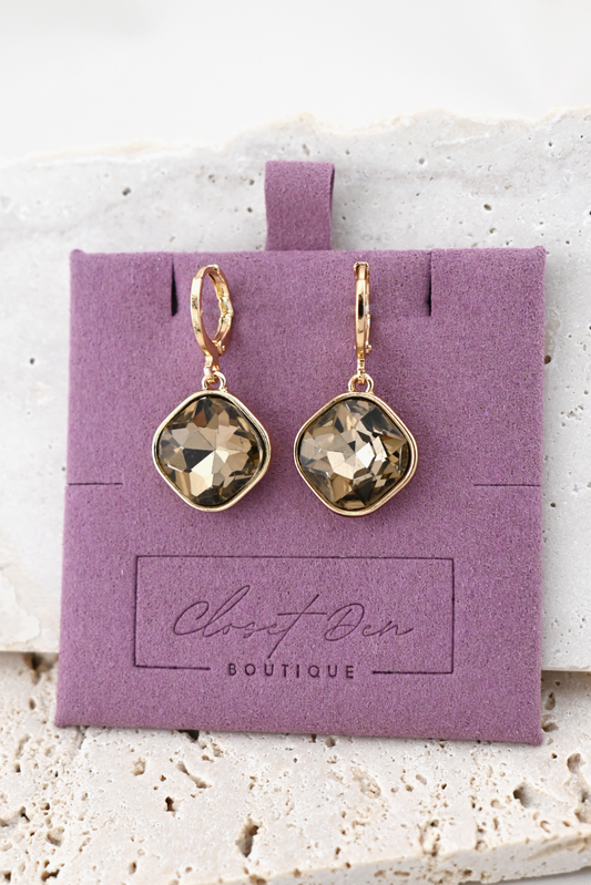 Taupe Glow Crystal Drop Earrings