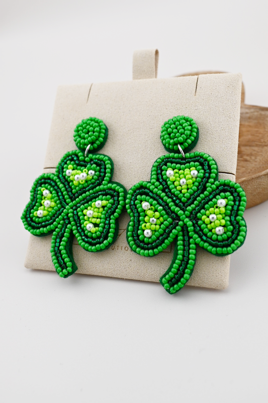 Beaded Shamrock Dangle Earrings