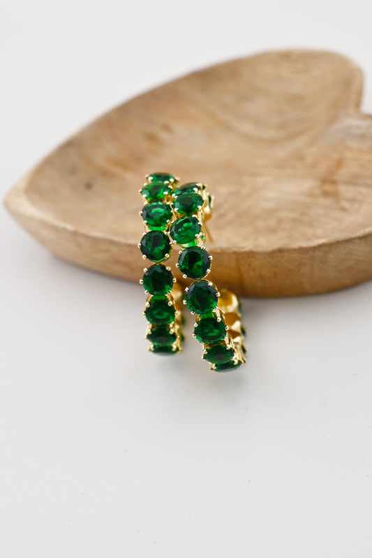 Green Bold Rhinestone Hoop Earrings