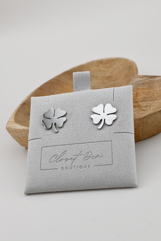Lucky Silver Clover Stud Earrings