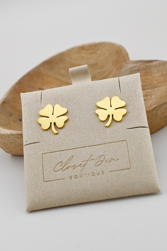 Lucky Gold Clover Stud Earrings