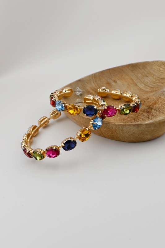 Colorful Gem Stone Hoop Earrings