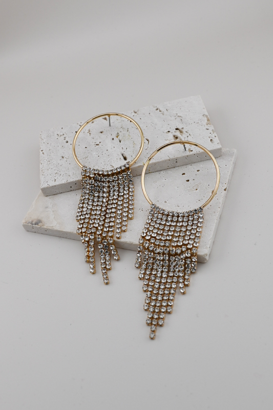 Taylor Rhinestone Fringe Chandelier Earrings