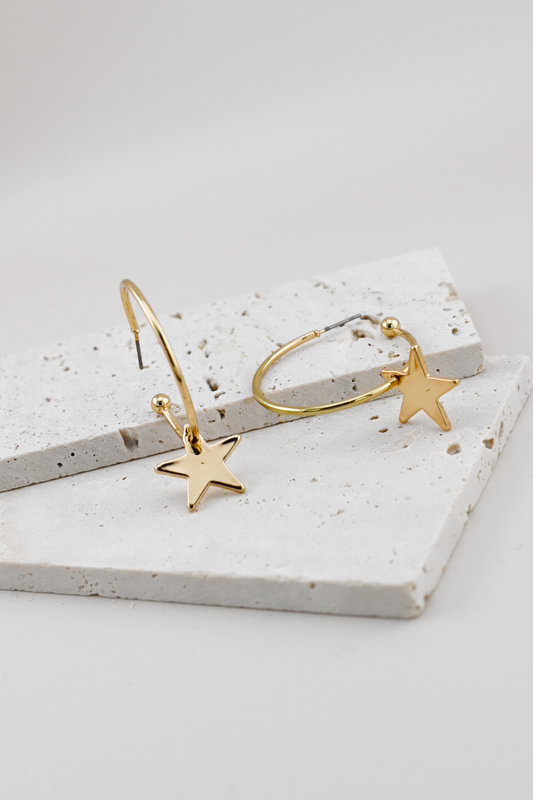 Gold Dangle Star Hoops