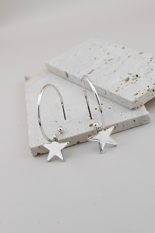 Silver Dangle Star Hoops
