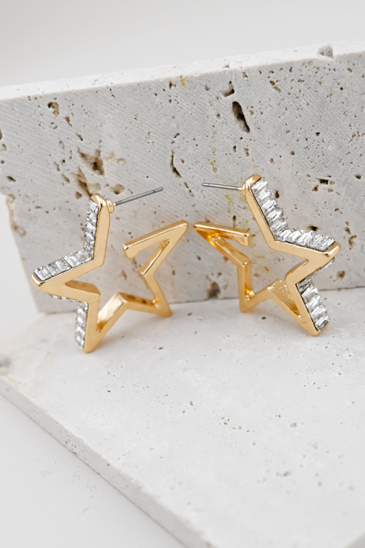 Baguette Rhinestone Star Earrings