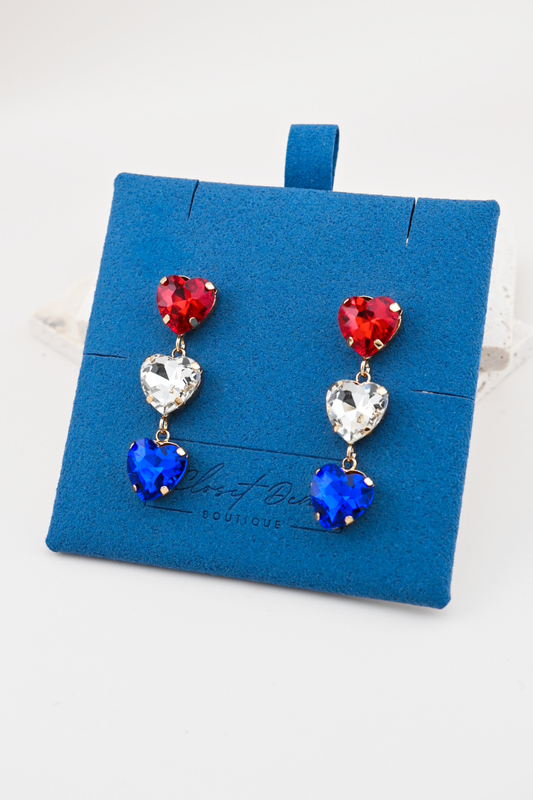 Patriotic Rhinestone Heart Earrings