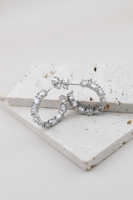 Silver Rhinestone Hoops