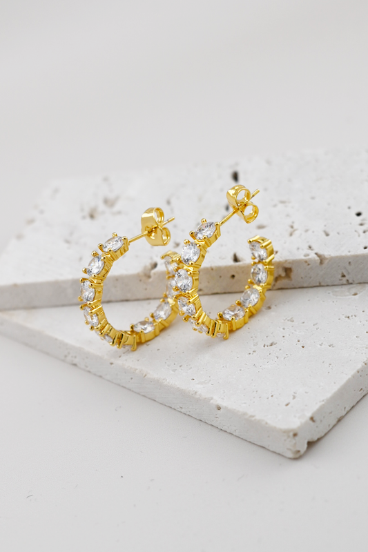 Gold Rhinestone Hoops