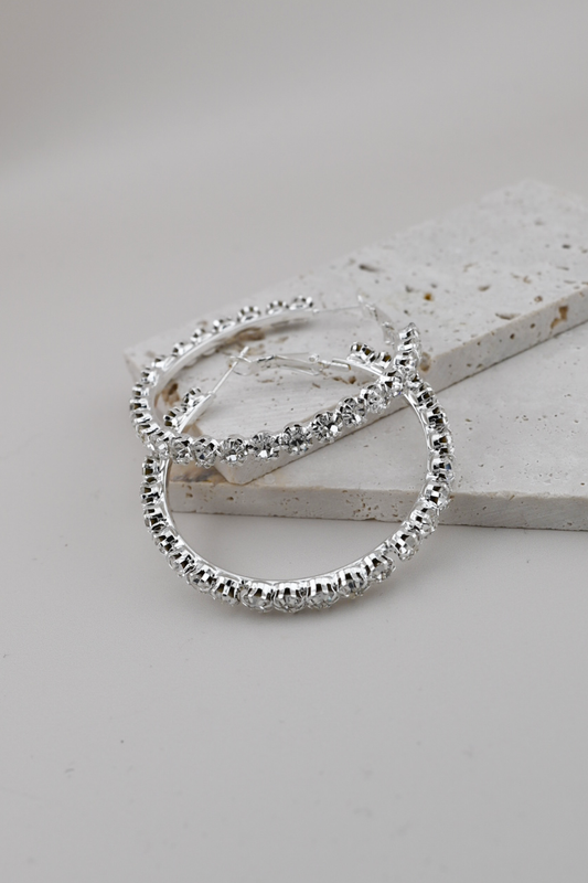 Silver Large Rhinestone Hoops