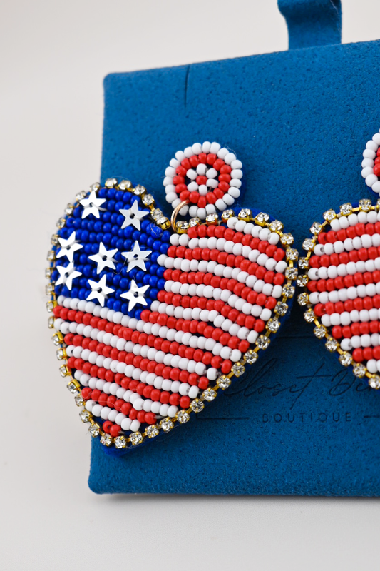 Heart American Flag Earrings