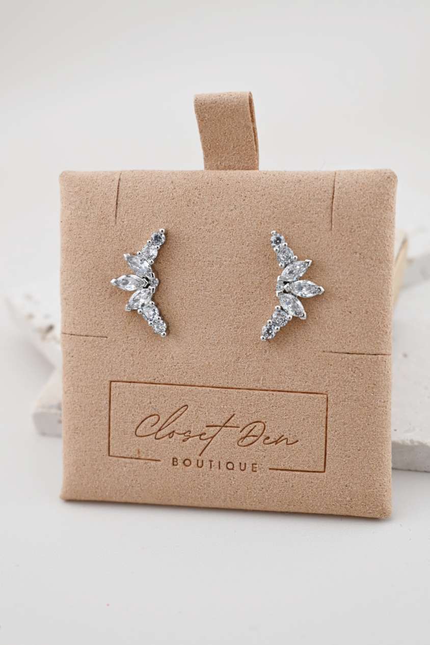 Silver Cluster Stone Stud Earrings