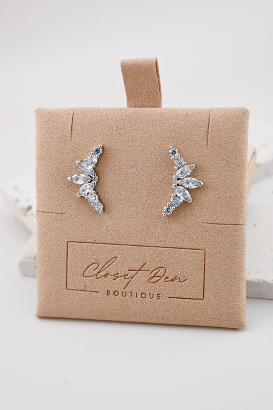 Silver Cluster Stone Stud Earrings