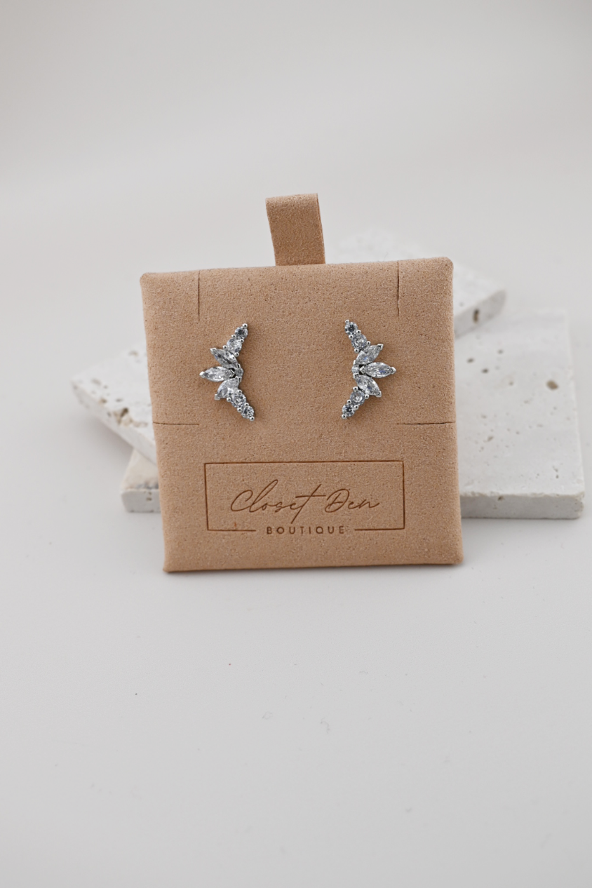 Silver Cluster Stone Stud Earrings