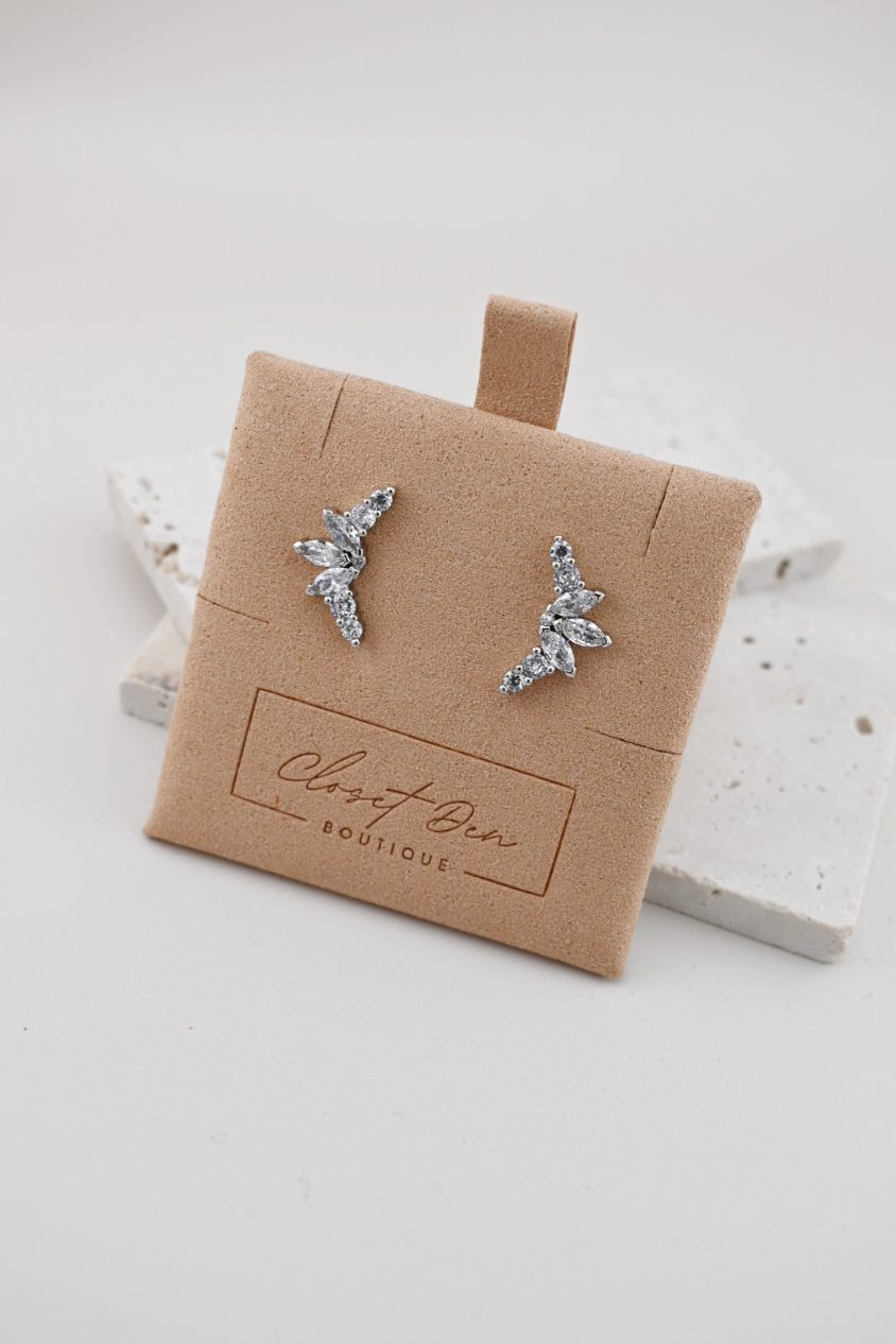 Silver Cluster Stone Stud Earrings