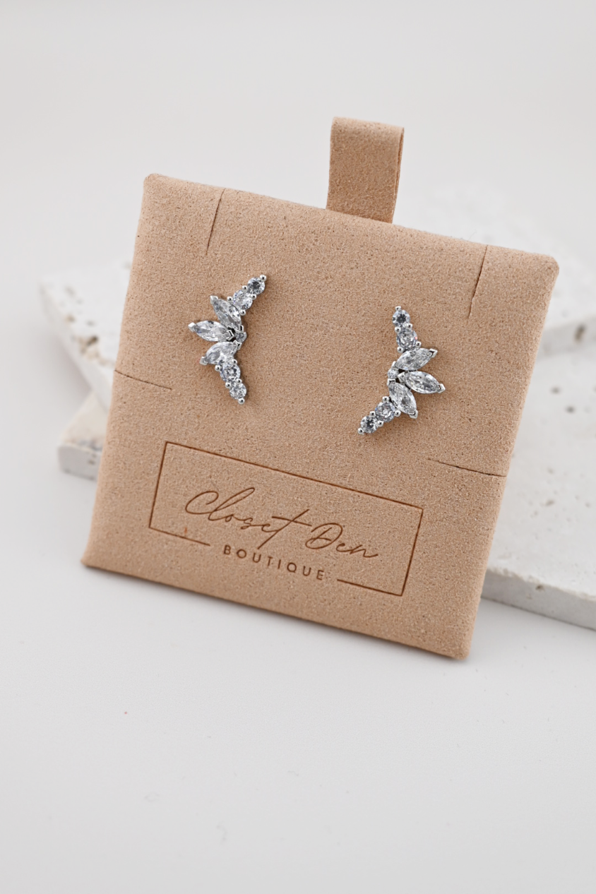 Silver Cluster Stone Stud Earrings