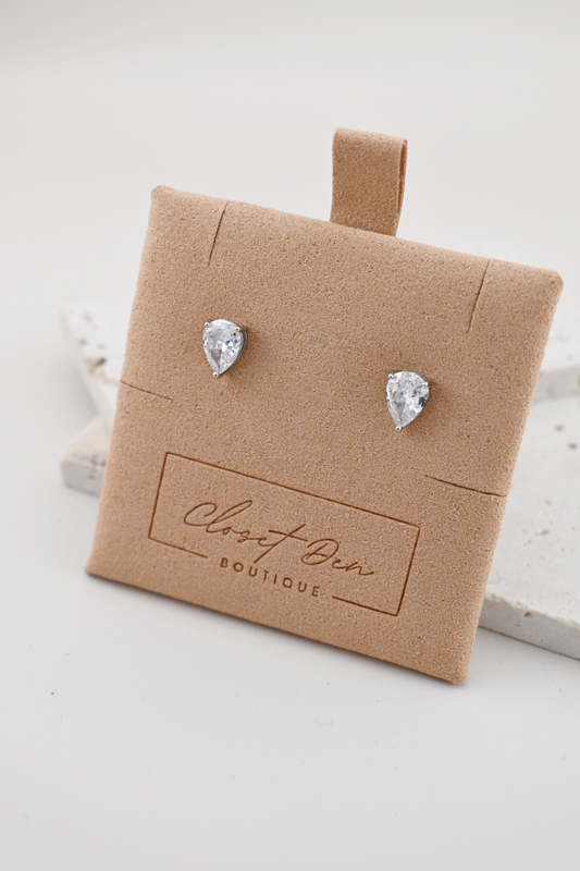Dainty Pear Stud Earrings (Silver)