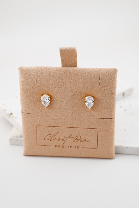 Dainty Pear Stud Earrings (Gold)