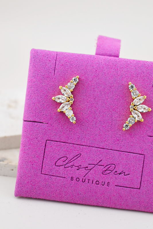 Gold Cluster Rhinestone Stud Earrings