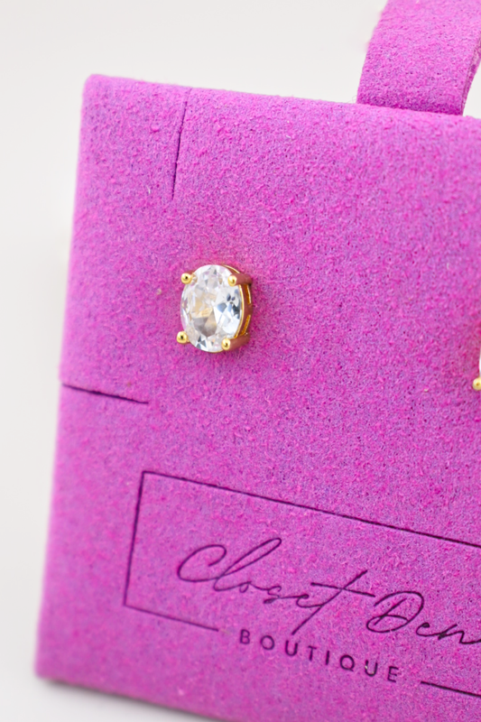 Gold Oval Stud Earrings