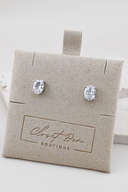 Silver Oval Stud Earrings