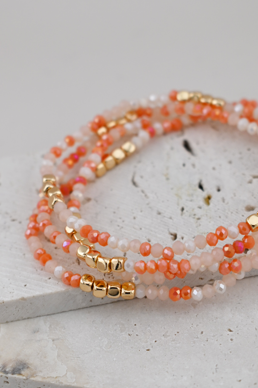 Coral & Gold Layered Bead Bracelets