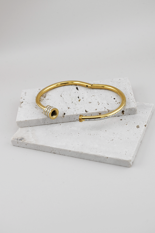Gold Rhinestone Bangle (Screw Front)
