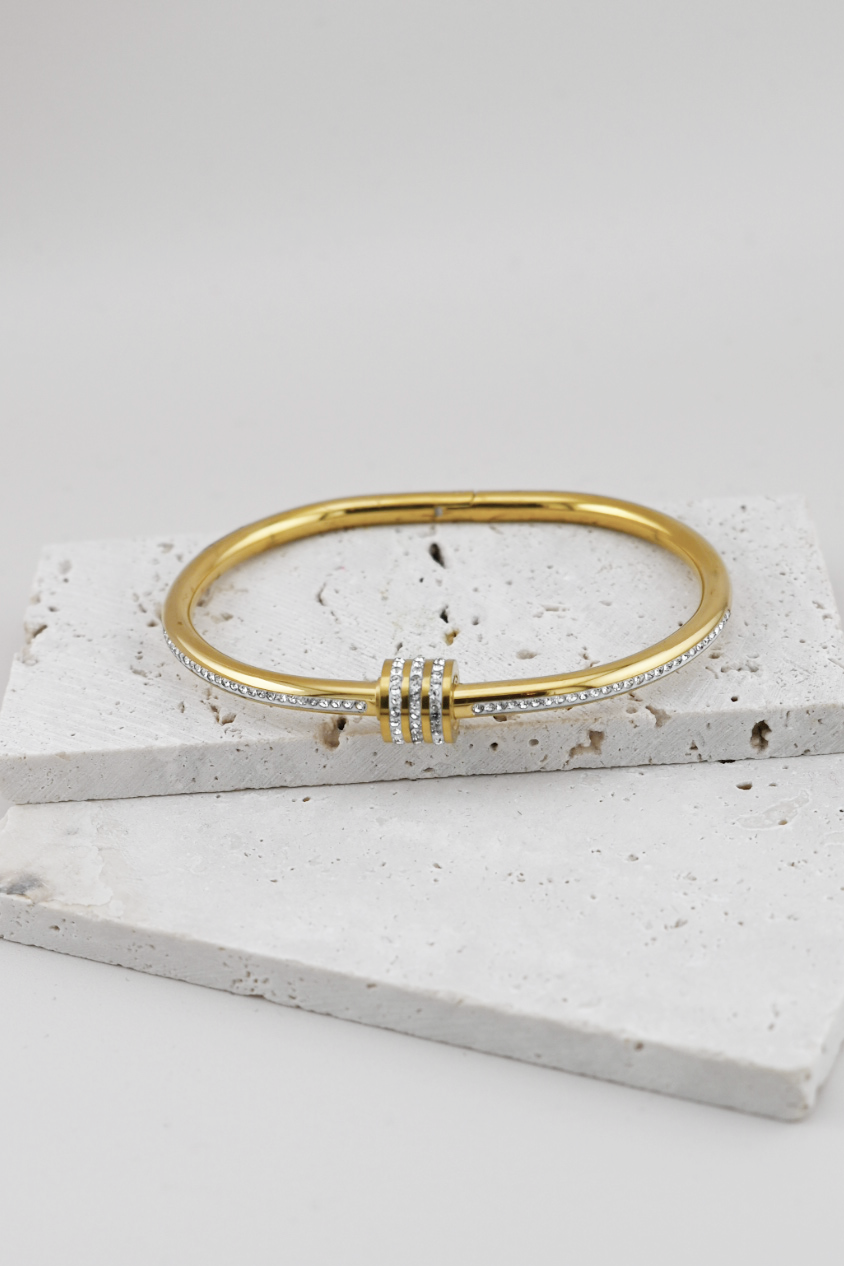Gold Rhinestone Bangle (Screw Front)