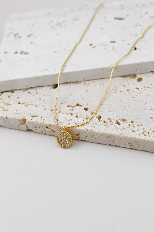 Dainty Gold Rhinestone Coin Necklace