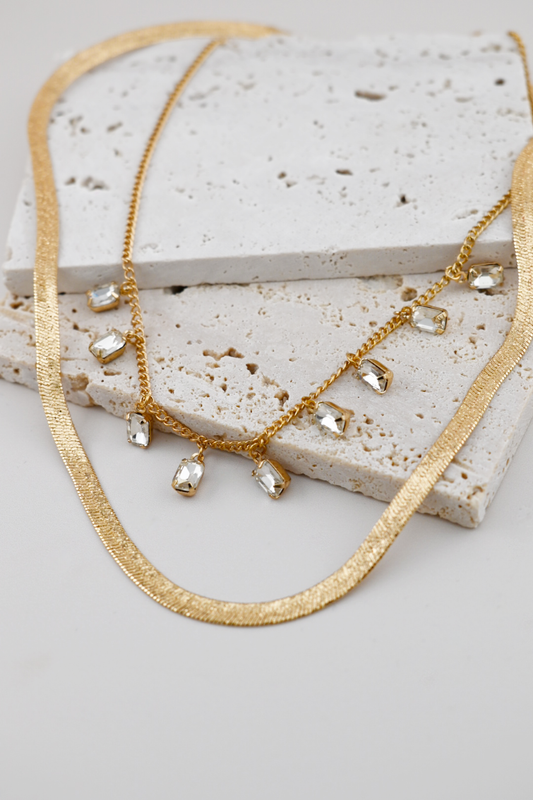 Rhinestone Herringbone Layered Necklace